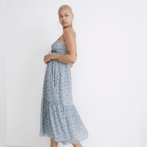 Cutout Ruched front Silk Floral Blue Maxi Dress - Madewell